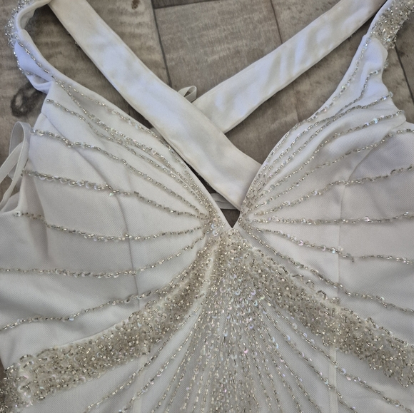 Sean Collection Formal Gown Sequin Beaded White Tulle Mermaid S - Picture 6 of 9